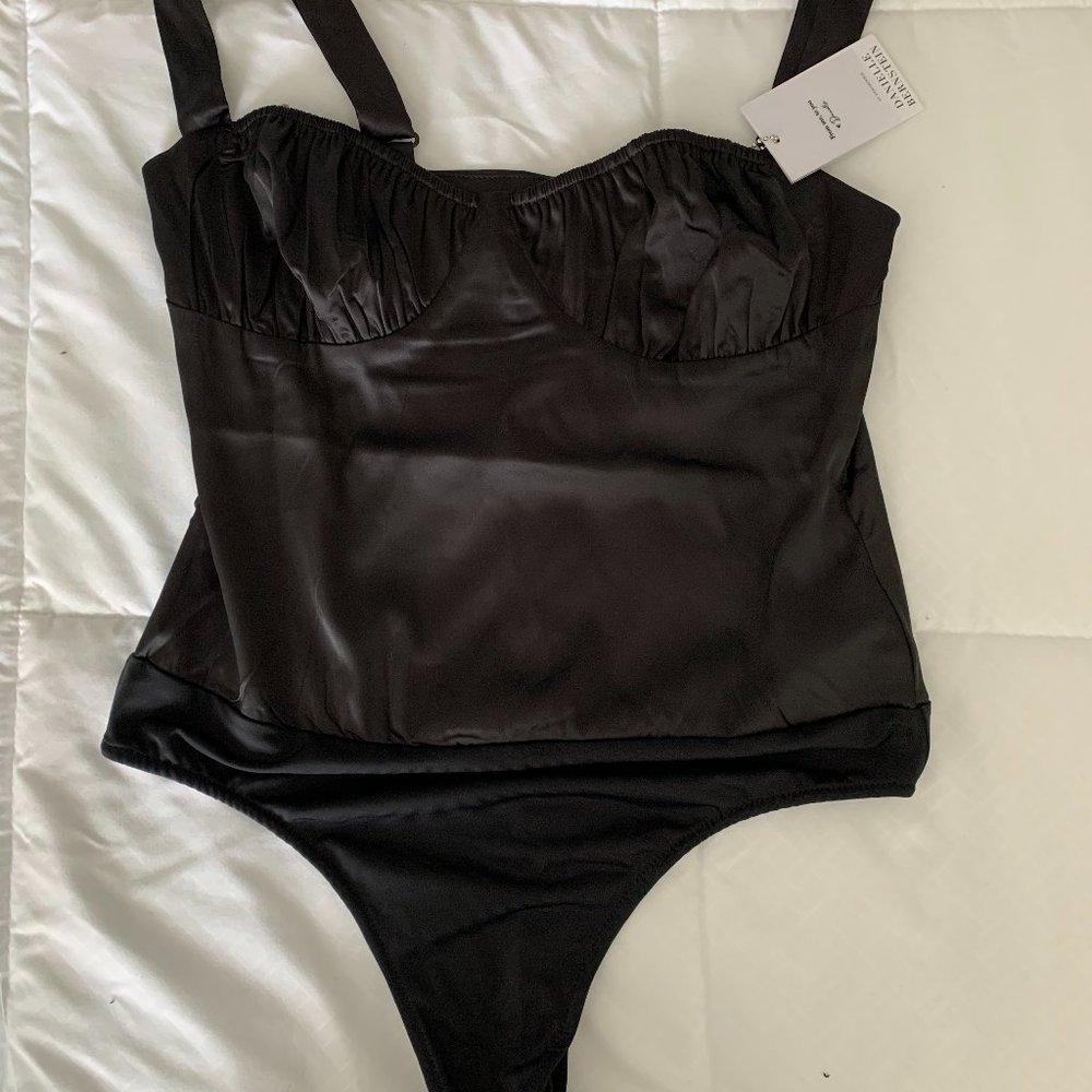 WeWoreWhat Ruched Tank Stretch Charmeuse Bodysuit